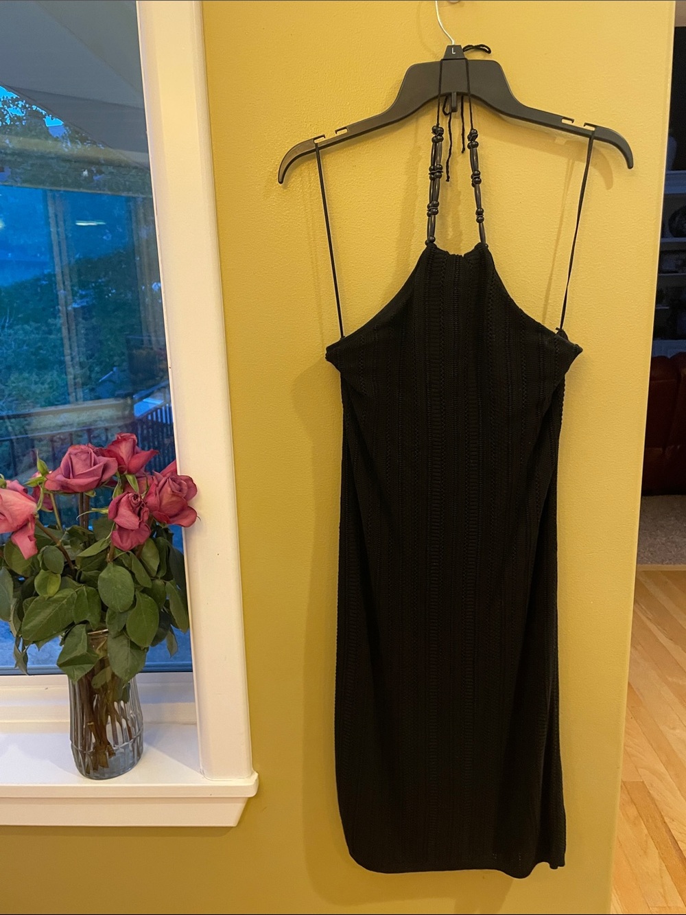 EUC Lauren Ralph Lauren Black Knit Halter Midi Dress with Beaded Neckline